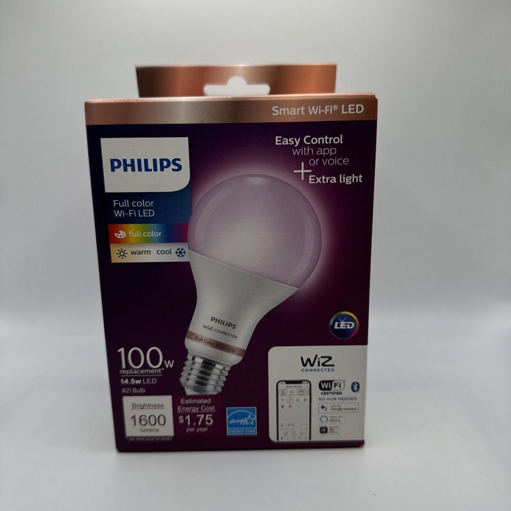 Phillips Wiz 100W Dimmable Smart WiFi LED Bulb Full Color &‎ White 1600 Lumens
